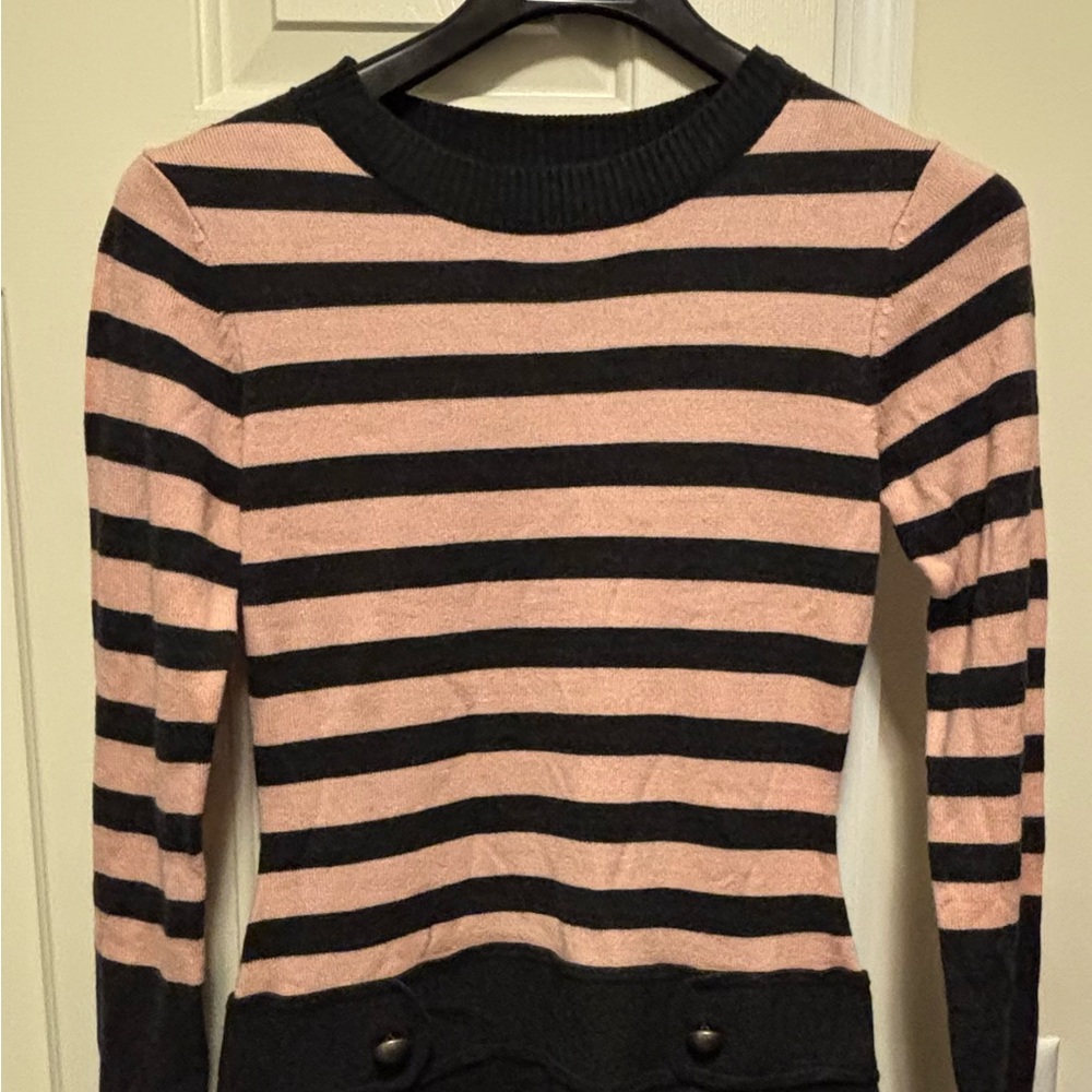 Striped Pink and Gray Long-Sleeve Dress